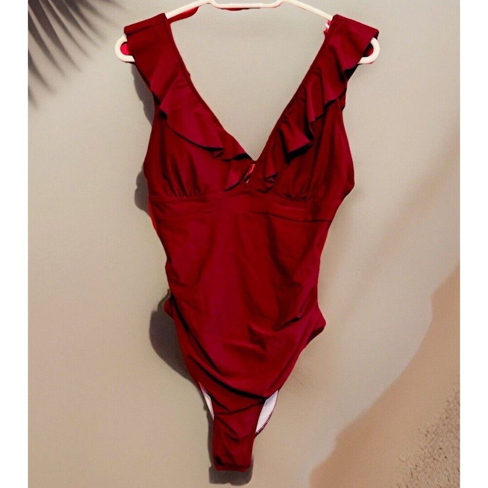 #8581 WOMENS BURGANDY ONE PIECE BATHING SUIT SIZE L